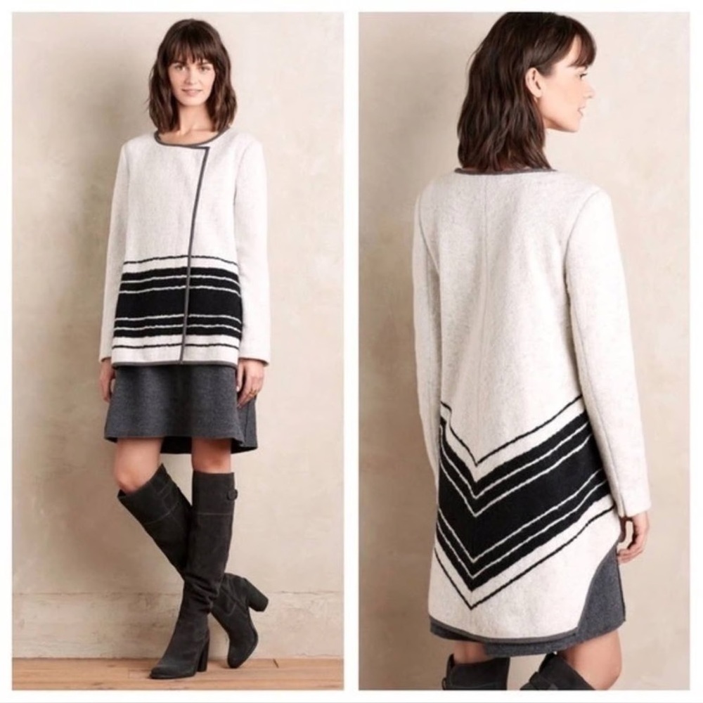 Anthropologie- Elevenses Gray and Black Wool Blend Coat
